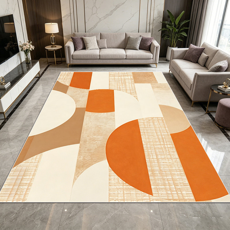 1PC Mid-Century Modern Geometric Half Circle Striped Terracotta Neutral Pattern area rugs, Soft and Comfortable, easy-to-maintain, machine washable Indoor floor mat, suitable for living room, bedroom, dining room, home office, balcony, entryway