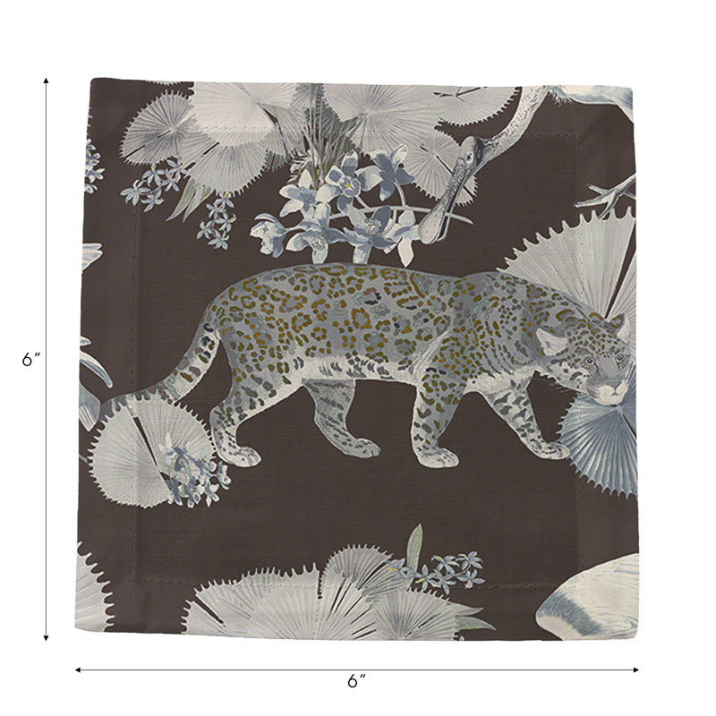 Leopard Walk Hemstitch Cocktail 6" Linen/Cotton Napkin, Chocolate
