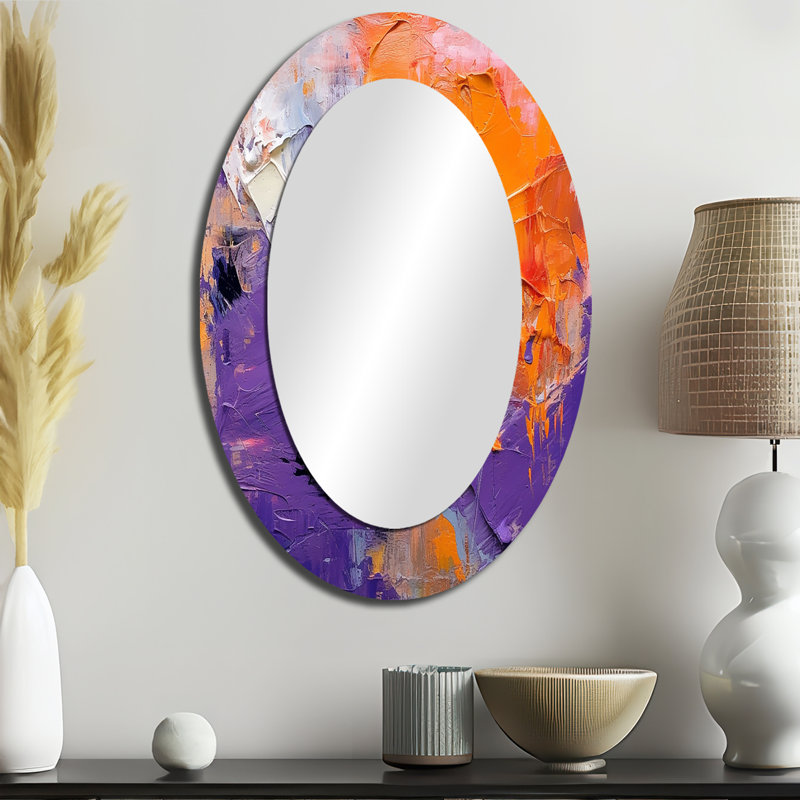Évolution des mouvements abstraits expressionnisme II - Grand miroir mural ovale sur métal, 36 po x 24 po