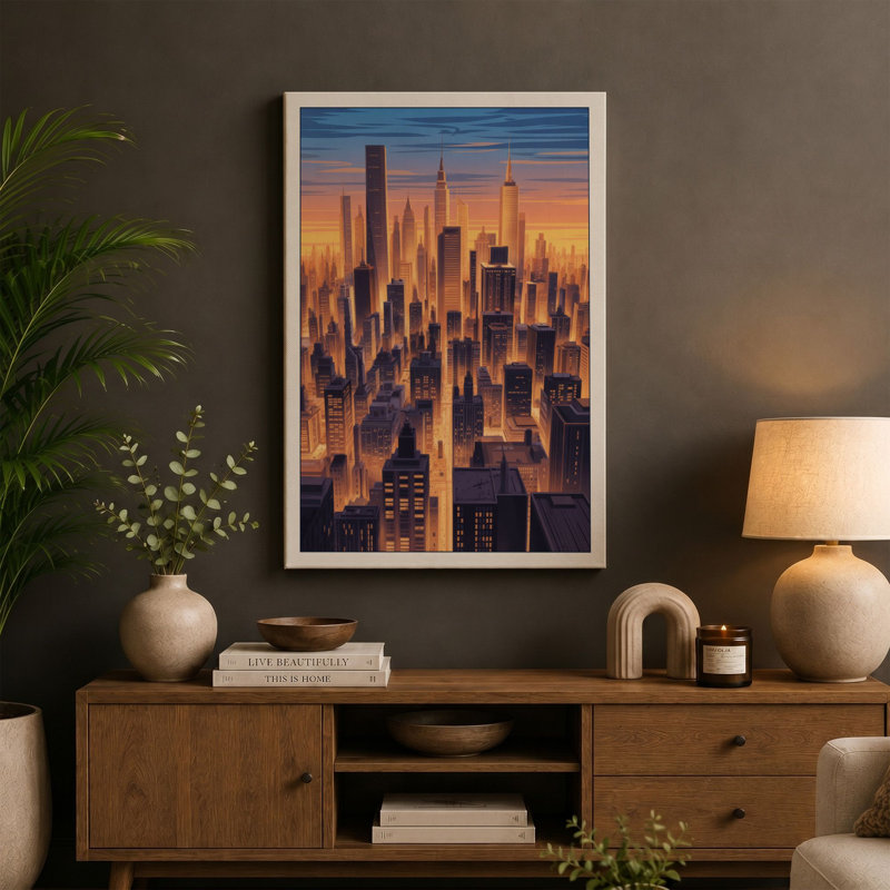 City at Dawn Modern - Wrapped Canvas, 24x16 - 61.0 x 40.6 cm, White Border
