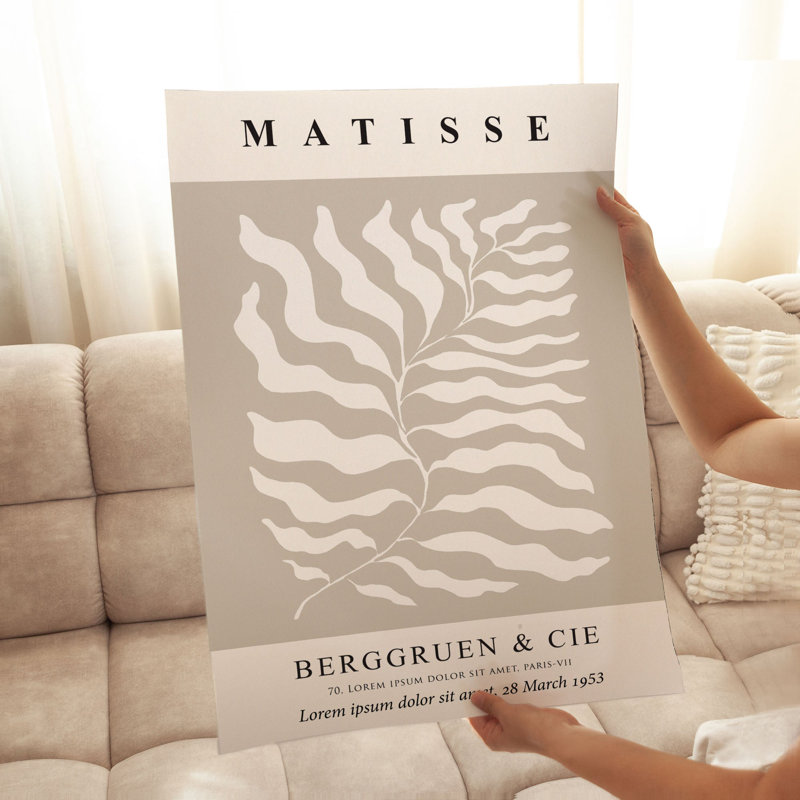 «Botanical Matisse Plant Coffee Beige», reproduction d'art moderne sans cadre Mid-Century, H 16 po x l 12 po