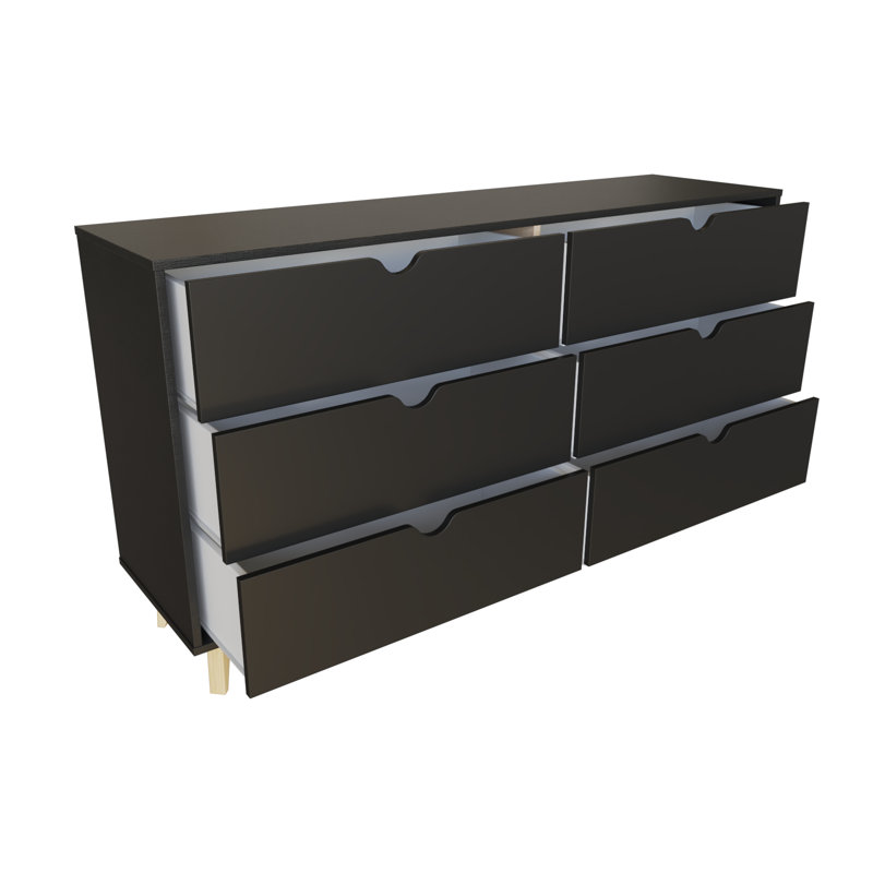 Commode double 6 tiroirs l 59 po, Noir