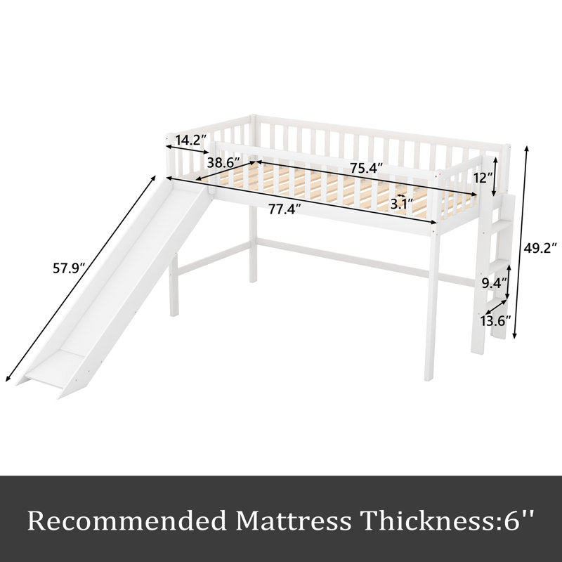 Lit mezzanine simple Jordell pour enfants, Blanc