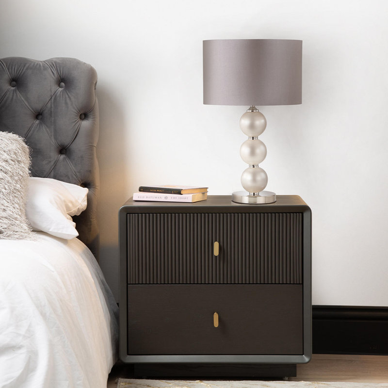 Alfy 58.5cm Living Room Table Lamp with Glass Base, Silk Shade Buffet Bedside Lamp for Bedroom