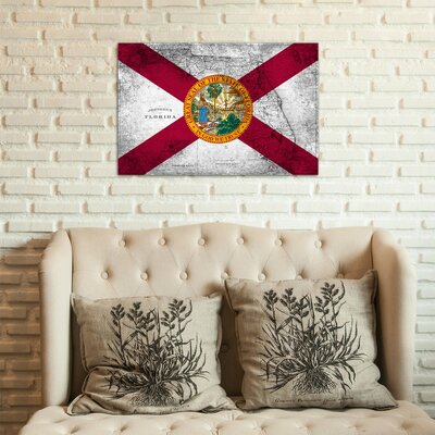 Winston Porter Florida Flag, Grudge Vintage Map Graphic Art on Canvas