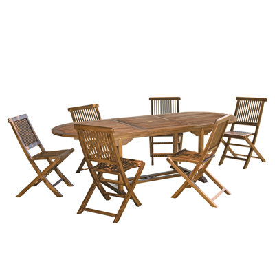 Farsund 6 - Person Teak Solid Wood Patio Dining Set Extendable Oval Table