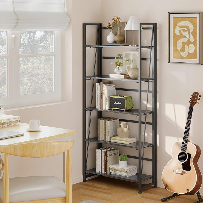 Bibliothèque pliante, étagère de rangement sans support à plante pour bureau à domicile (5 niveaux)