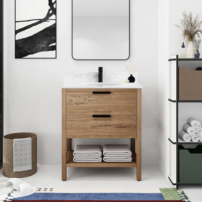 Plateau de meuble-lavabo simple 30 po en pierre reconstituée avec lavabo - pour remplacement de meuble-lavabo, sans armoire
