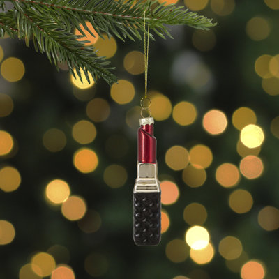 4.75" Red Lipstick Glass Christmas Ornament