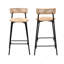 Tabourets de bar tissés à la main avec dossier, ensemble de 2 tabourets ronds en corde de papier avec repose-pieds pour îlot de cuisine et salle à manger (noir et miel)-1343078560