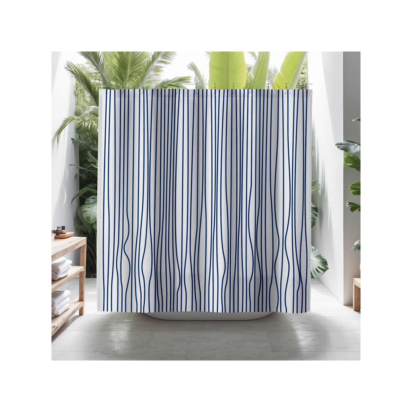 Coco Polyester Shower Curtain, Navy Blue