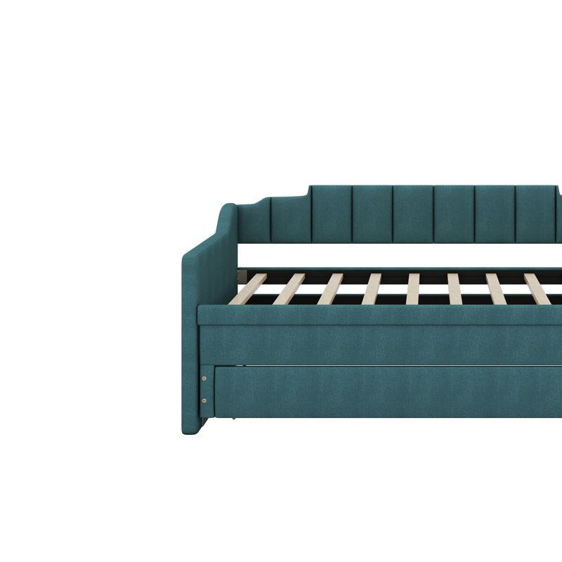 Hedglin Twin Size Upholstered Daybed with Trundle, Green