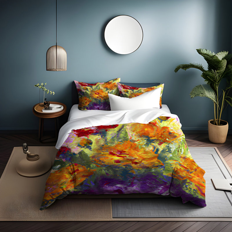 Polyester Floral Duvet Cover, King Duvet Cover + 2 King Shams