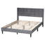 Grand lit Baxton Studio Payne moderne en velours gris glamour et bois brun foncé-863623531