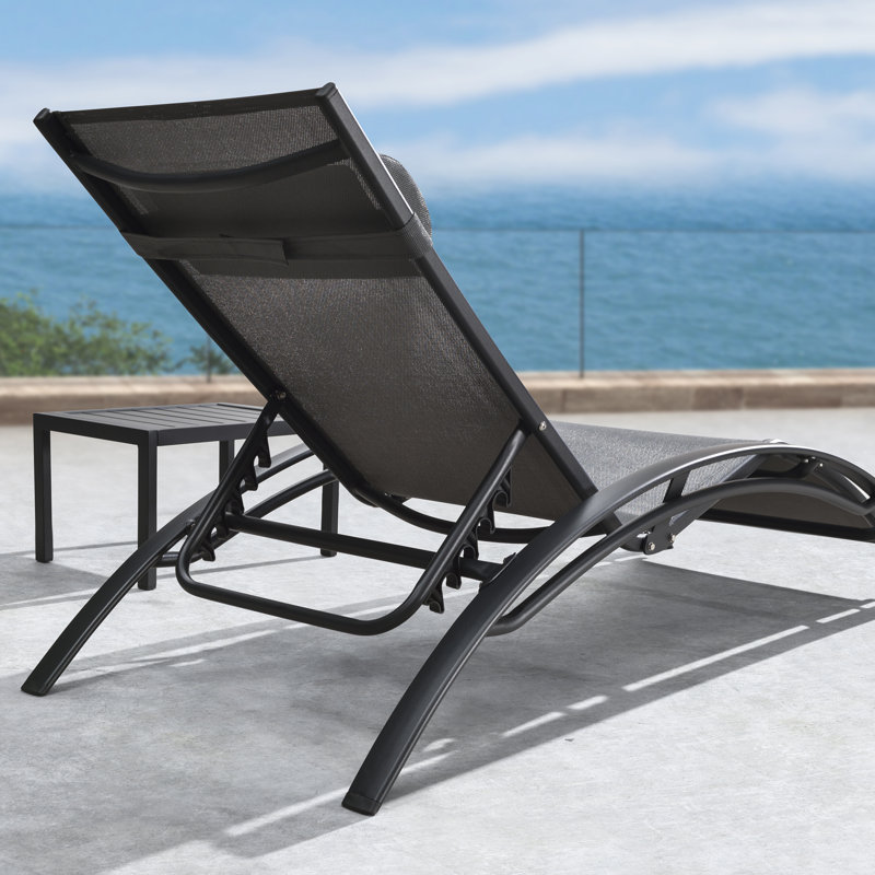 Grove 176cm Long Reclining Chaise Lounge Set, Black