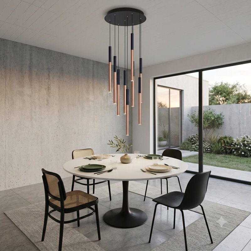 Baileyton 9 - Light Cluster Pendant, Black Top/Brushed Copper