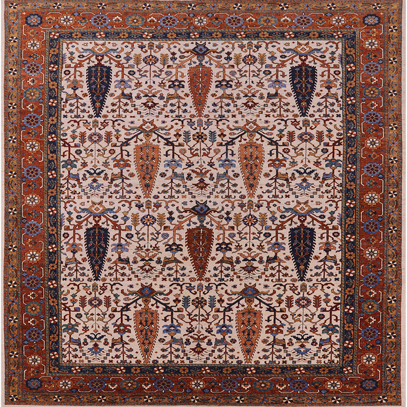 Tapis brun à motif oriental, Carré 7 pi