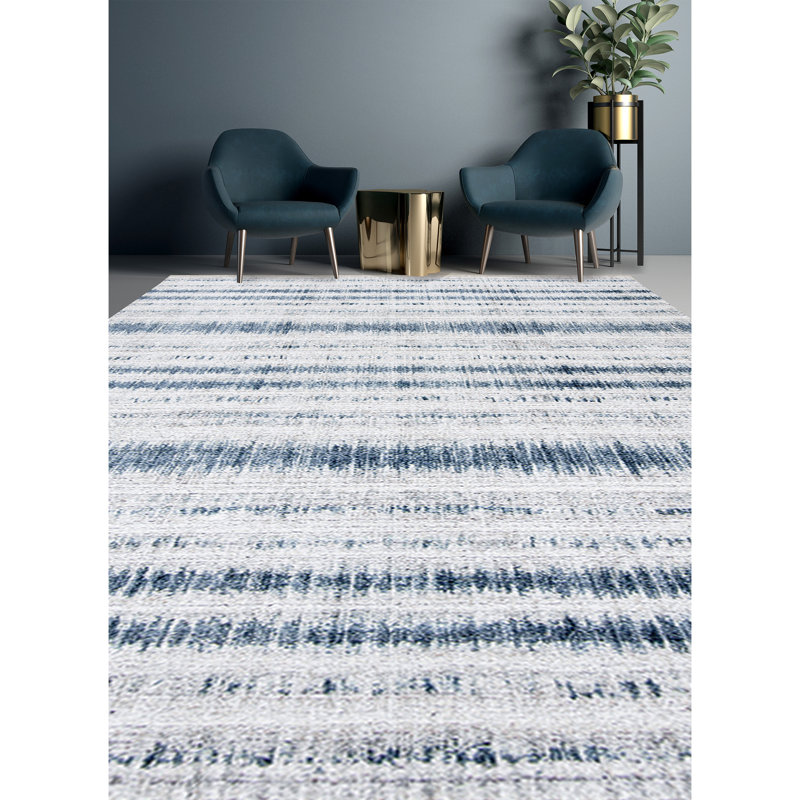 Tapis bleu de haute qualité noué à la main, Rectangle 6 pi x 9 pi