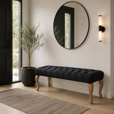Modern Tufted Upholstered Entryway Bench with Solid Wood Cabriole Legs