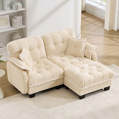 Canapé en L Chenille avec repose-pieds mobile en forme de L