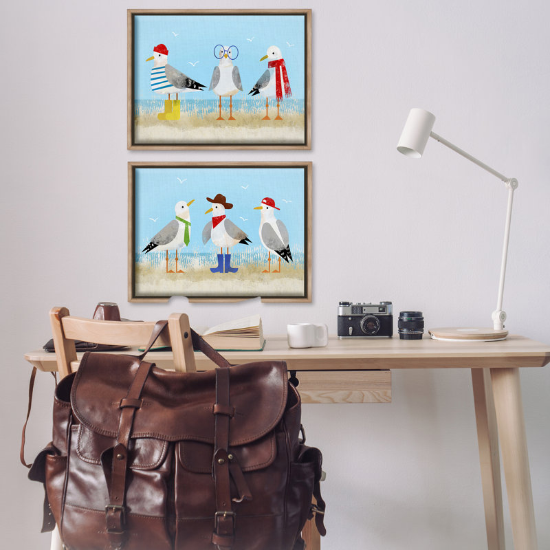 «Stupell Industries Stylish Seagulls at Beach», ensemble de 2 toiles flottantes encadrées par Victoria Barnes