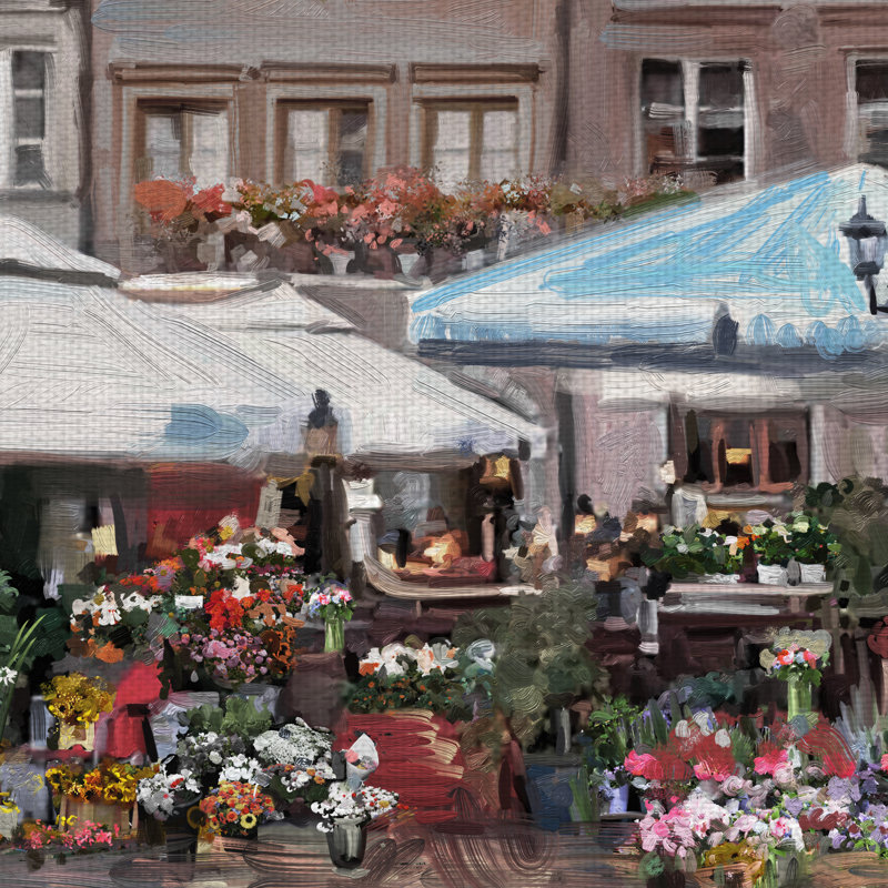 Reproduction d’art sur toile « the flower market »-sans cadre, H 22 po x l 28 po x P 1,5 po