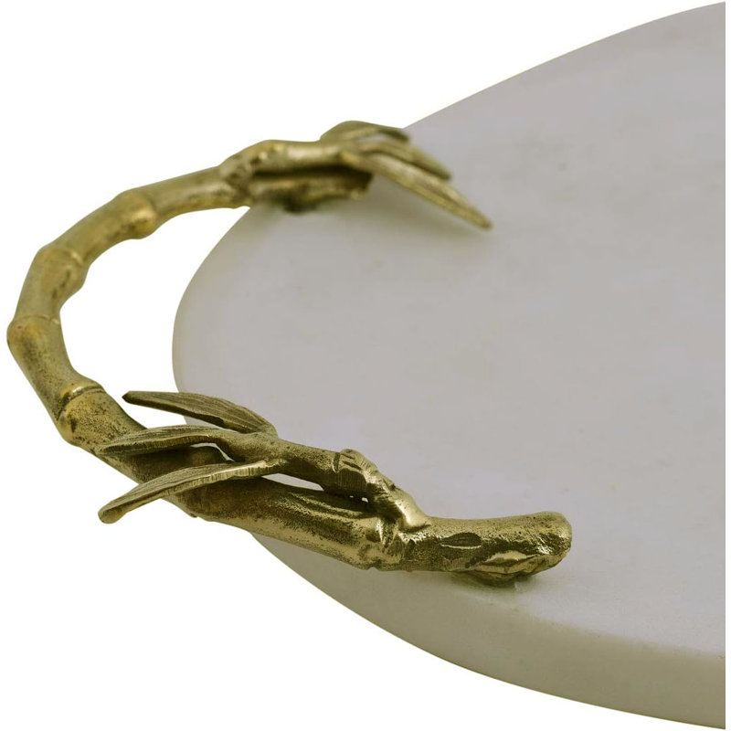 Elegant Large Serving Tray Oval Marble Tray with Metal Handles - Christmas Gift for Home and Kitchen Decor