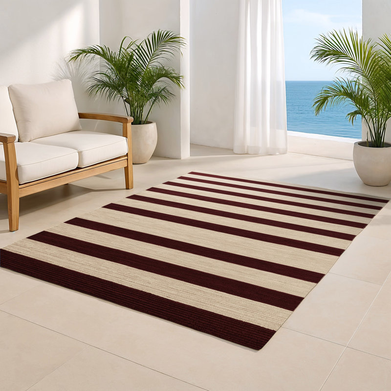 HorizontalStripes Black Indoor and Outdoor Area Rug, Rectangle 4' x 6'