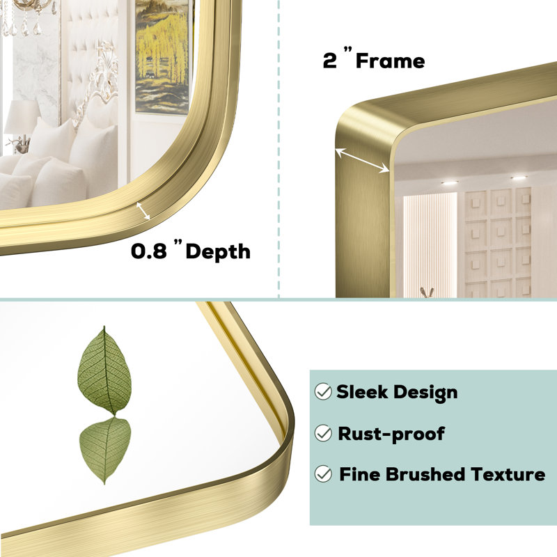 Brayner Bathroom Vanity Mirror Metal Wall Mirror Accent Mirror, Gold, 30" x 48"