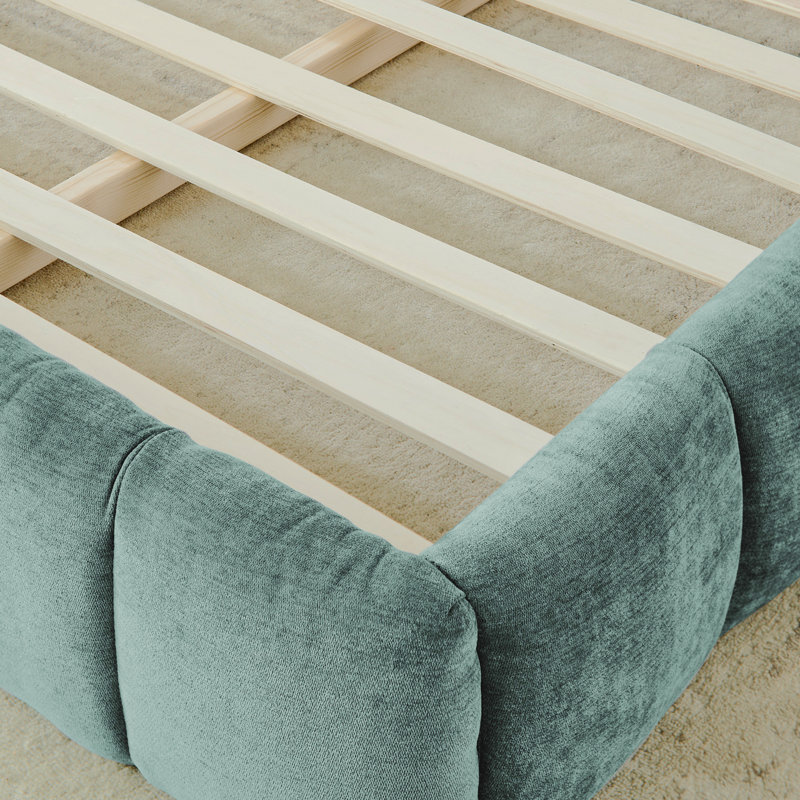 Élégant cadre de lit tapissier très grand, cadre de lit très grand avec base en tissu chenille avec tête de lit, lit plateforme en bois avec cadre solide pour la chambre à coucher, aucun sommier nécessaire, vert (90,5 po x 80,5 po x 31 po)