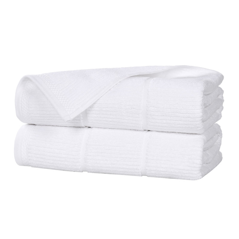 Milo Smart Twist Viscose Cotton Blend Medium Weight Quick Dry Solid Ribbed Bath Sheet Set, White, Bath Sheets - 2 Pack