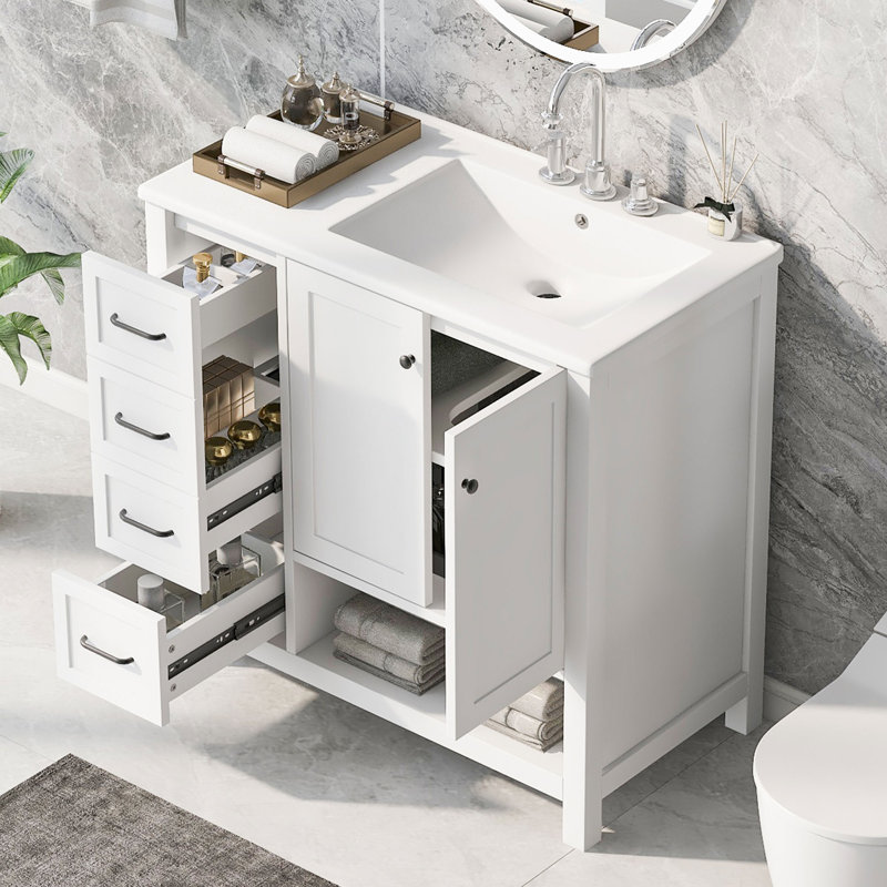 Stellamae 36'' Single Bathroom Vanity with Ceramic Top, White