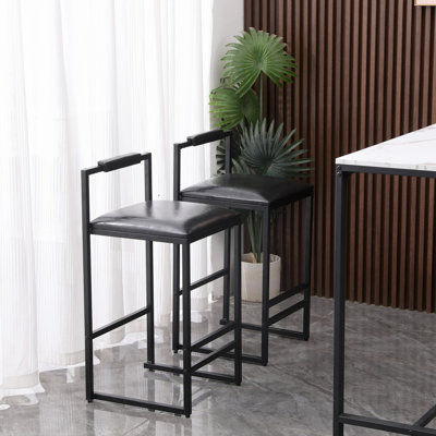 Ensemble de 2 tabourets de bar noirs avec dossier et repose-pieds