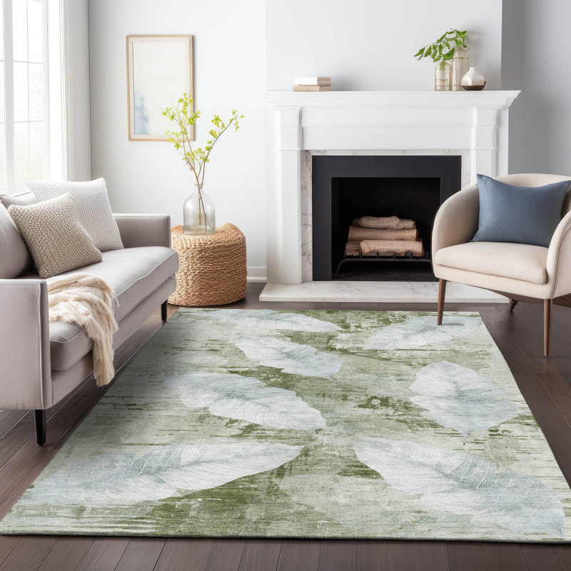 Tapis floral intérieur / extérieur lavable à la machine Arline ACN2172, Rectangle 8 pi x 10 pi
