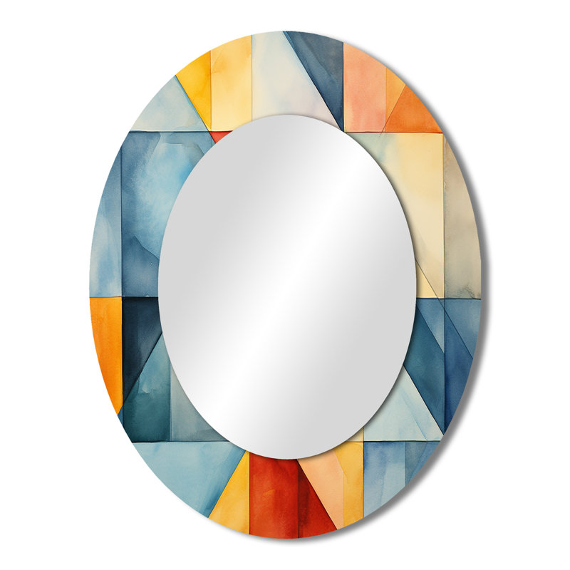 Midcentury pastel color cubes III - Large Oval Wall Mirror On Metal, 43" H x 33" W