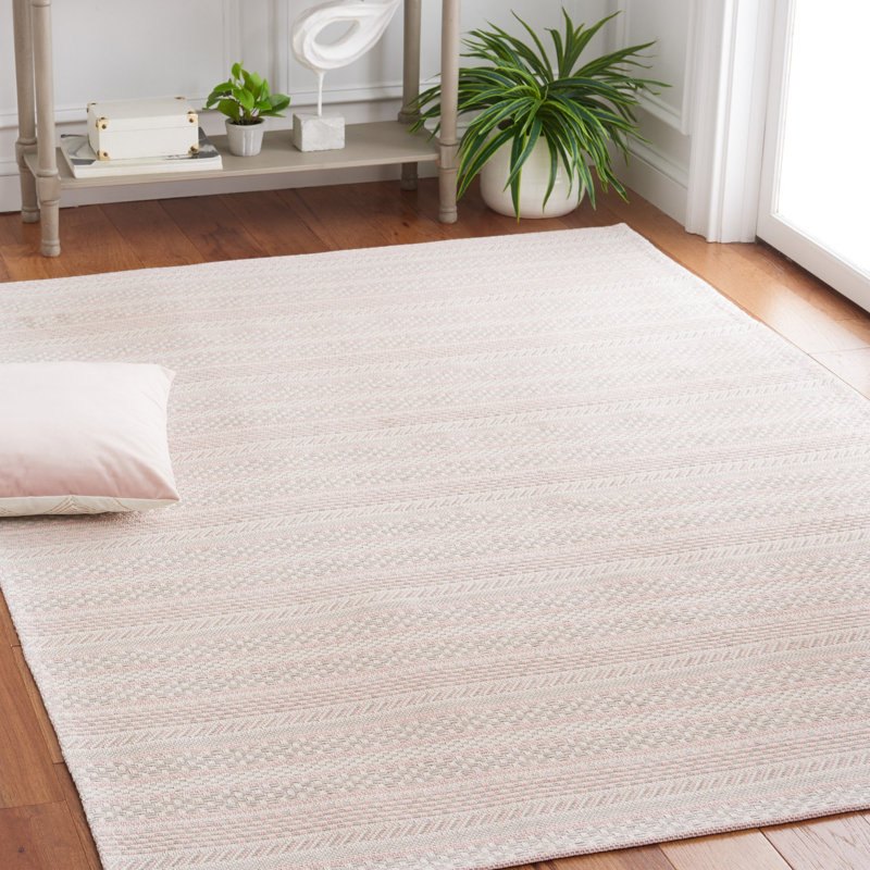 Martha Stewart 412 Cotton Striped Rug in Pink/Ivory, Rectangle 5' x 7'