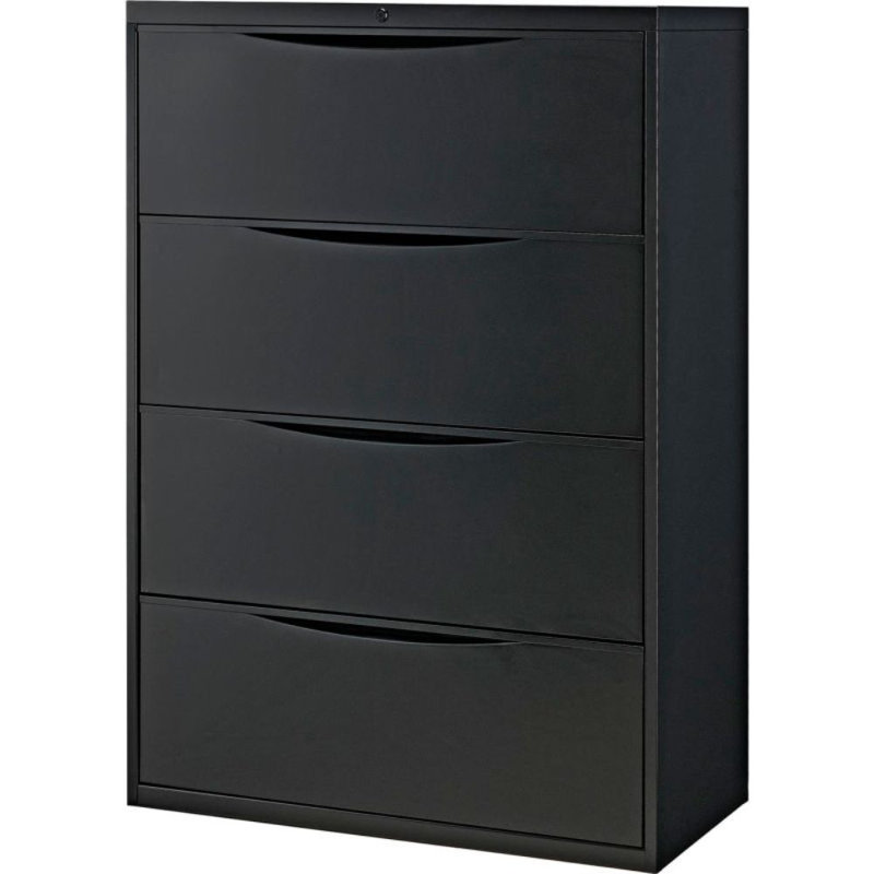 Black 36" Steel 4-Drawer Lockable Lateral File Cabinet