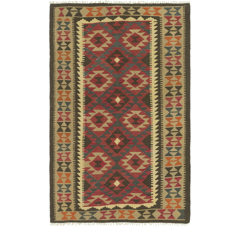 Tapis de zone en laine rouge/brune 5 pi x 8 pi 2 po one-of-kind à la main noué la Lorain