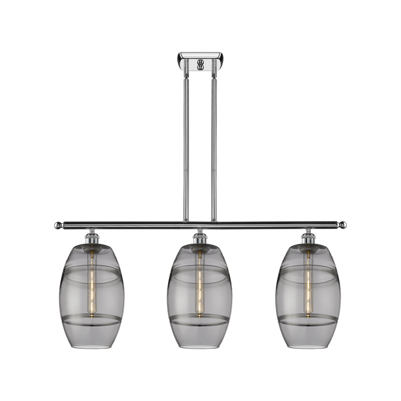 Luminaire suspendu pour îlot de cuisine 3 lumières Dundrod, Gris fumée clair, Chrome poli