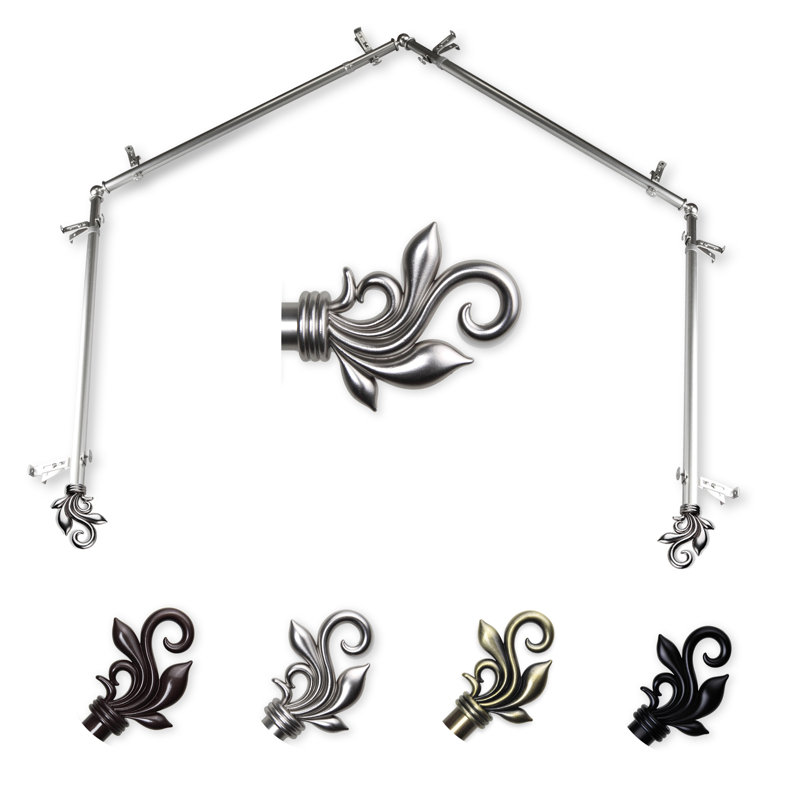 Ensemble de tringle à rideaux simple et quincaillerie à 4 côtés Rexford, Nickel satiné, 18 po à 28 po (chaque côté)