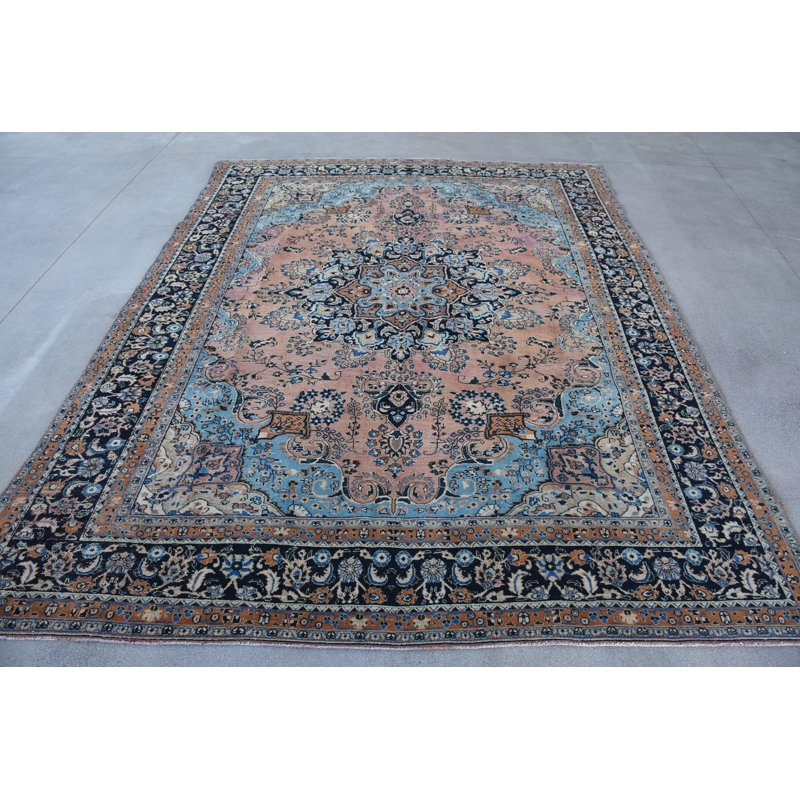 Oversize Persian Wool Rug, 110.2x147.2 Inch Blue Patchwork Rug