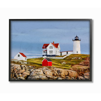 'Lighthouse on Hill Green Red Coastal' by Emily Kalina - Painting Print