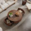 Table basse ronde en noyer avec tiroirs de rangement-115694003