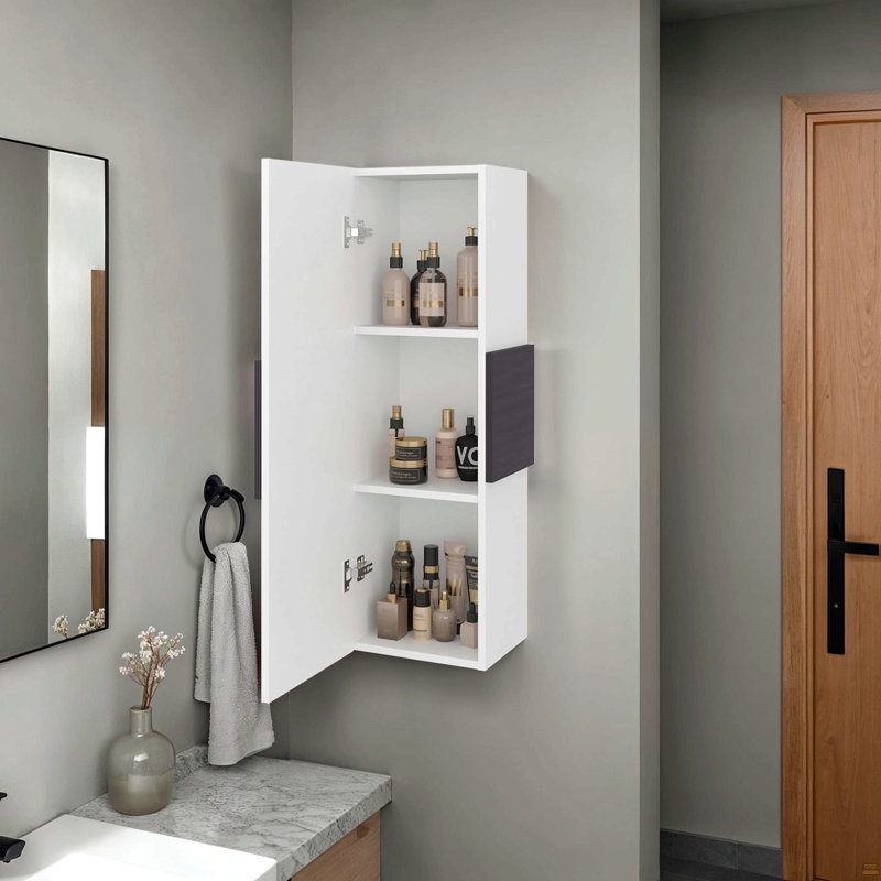Armoire à porte simple H 38 po, trois tablettes, blanc Magna, 38.46 "H x10.43"W x 12.56"D