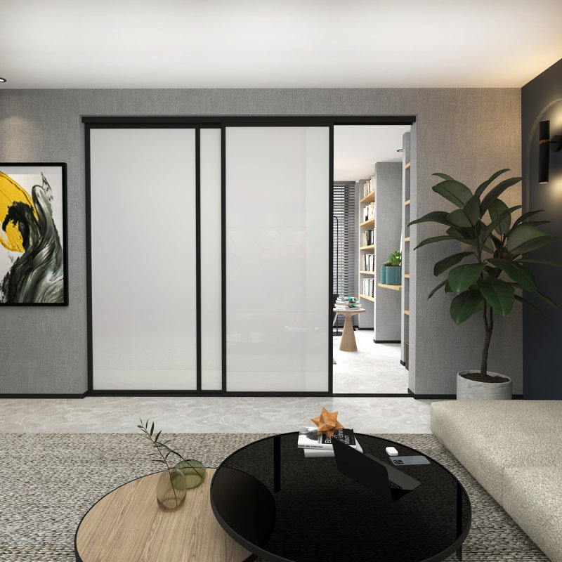 Cloison 3 panneaux coulissants en verre givré - structure en aluminium avec technologie Silent Glide, 108 po x 96 po