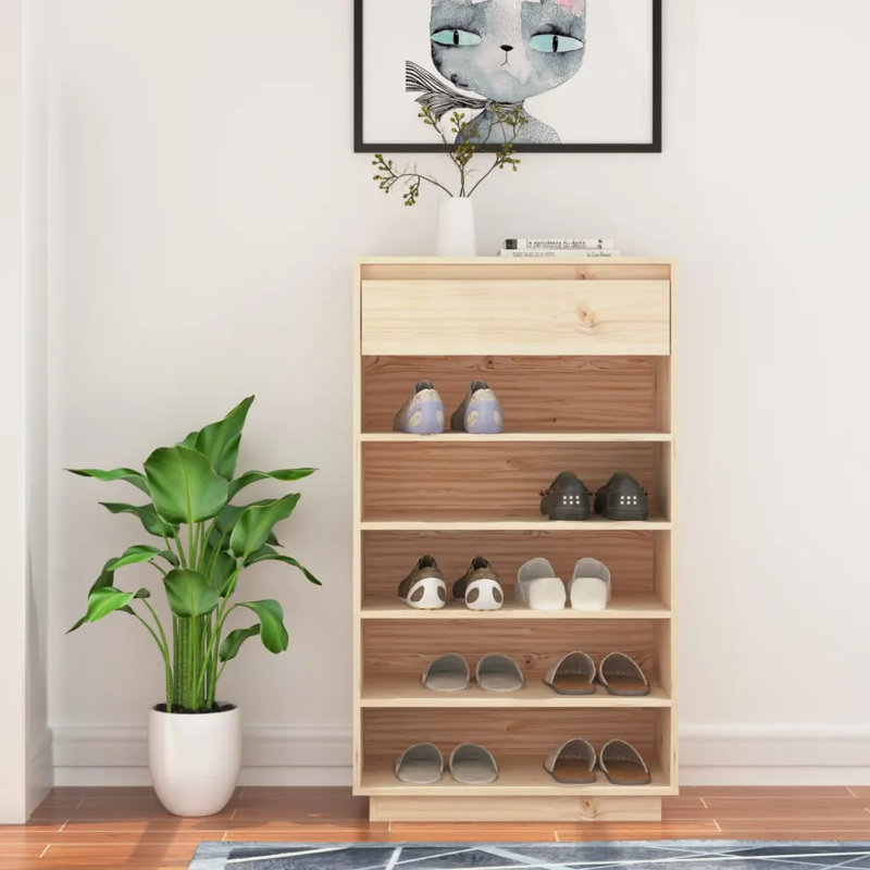 10 Pair Solid Wood Shoe Storage Cabinet, Oak