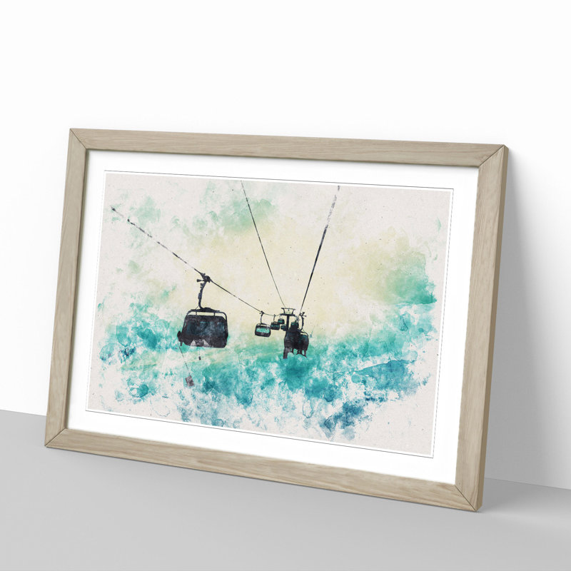 Ski Lift - Single Picture Frame Print on Wood, 27cm H x 36cm W x 2cm D, Oak Framed