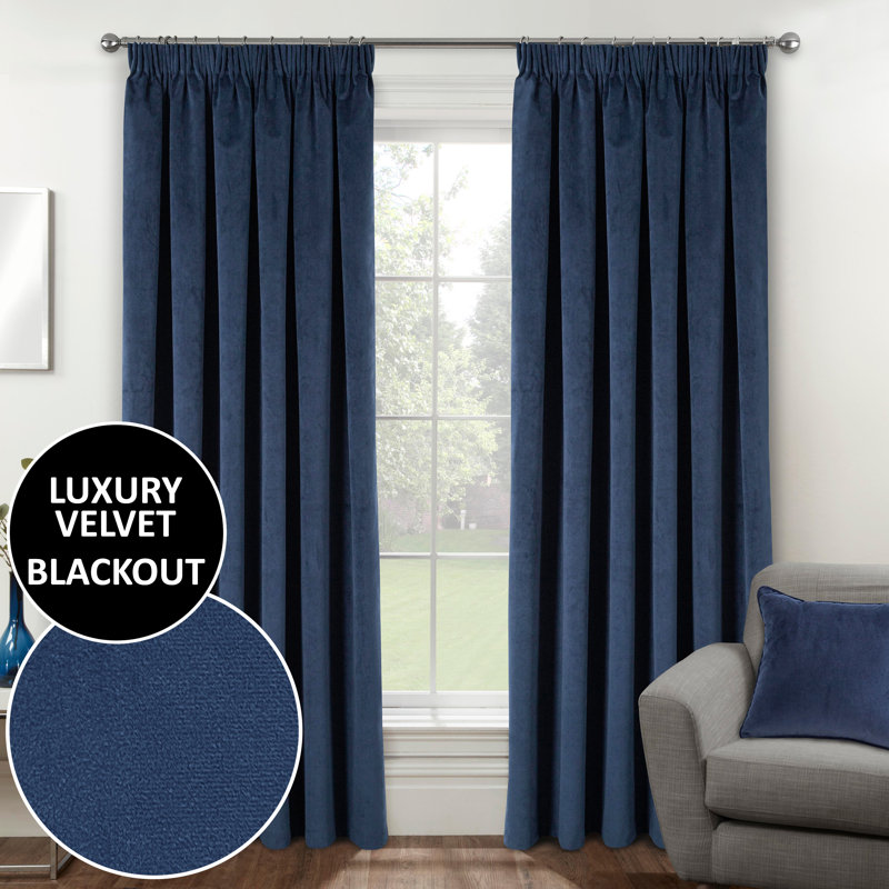 Alene Blackout Curtain Panel Pair, 168cm Width x 229cm Drop, Navy, 2