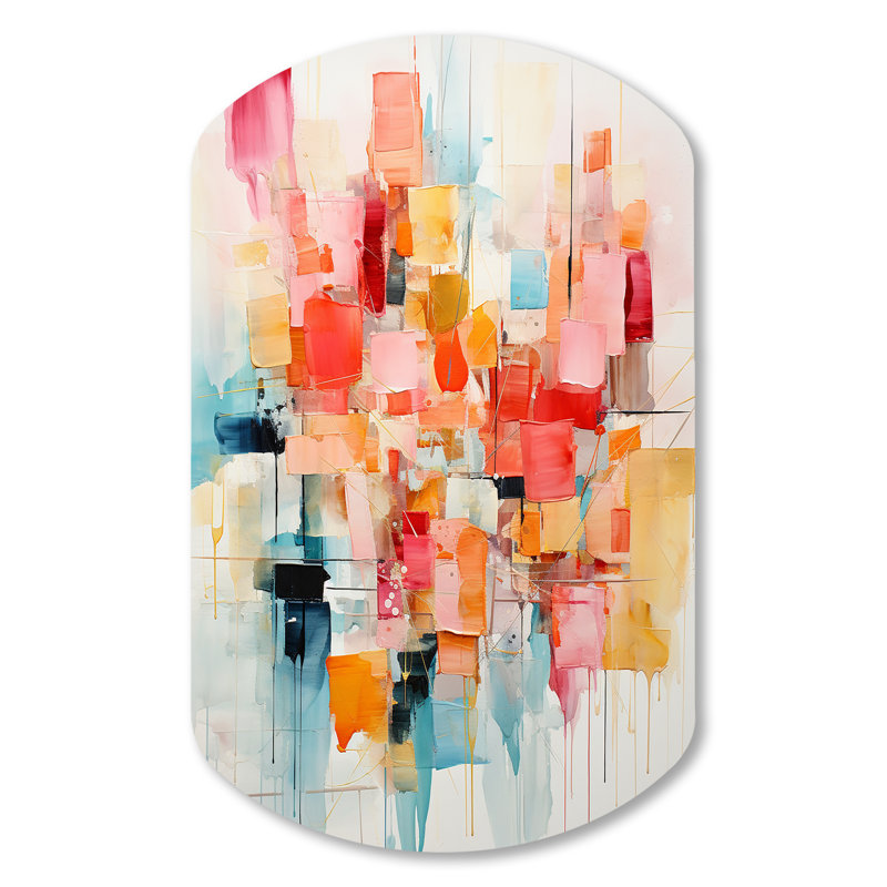Collage Rhythms I - Abstract Collages Cylinder Shape Asymmetric Metal Wall Art, 31" H x 19" W x 1" D