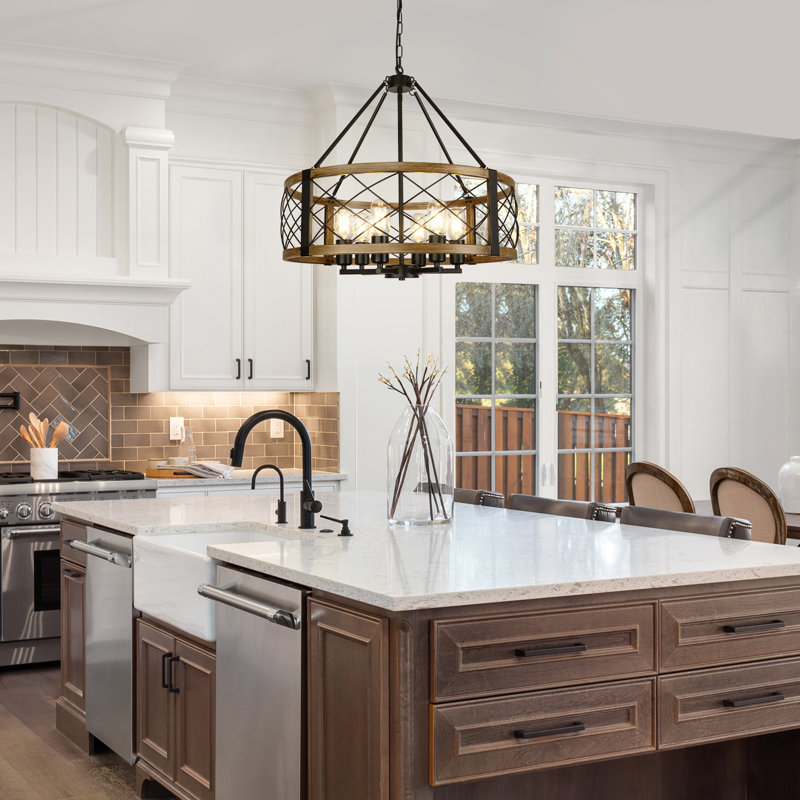 Lustre tambour de ferme 6 lumières Dodson 22,44 po, Bois